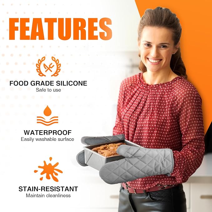 Silicone Oven Mitts, Heat Resistant 2PCS Oven Mitts - Image 4