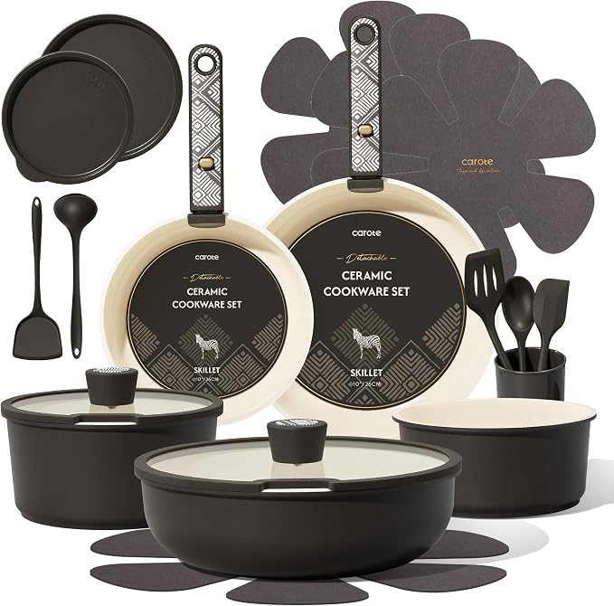 CAROTE 21-Piece Ceramic Cookware Set, Nonstick Pots and Pans Set by CAROTE