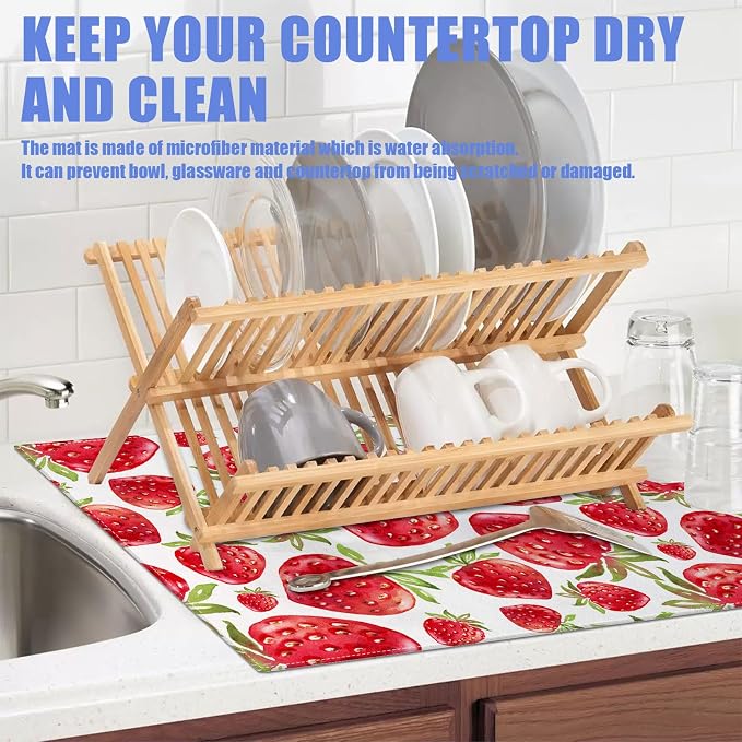 Strawberry Dish Drying Mat for Kitchen Counter Drying Pad Absorbent Reversible - Image 5