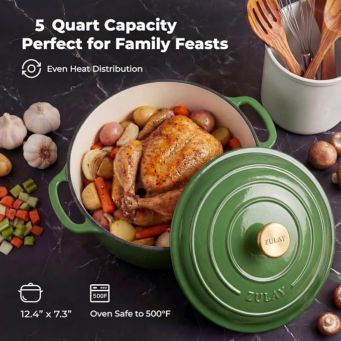 Zulay Kitchen 5 Quart Enameled Cast Iron Dutch Oven Pot - Image 6