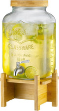 Drink Dispenser with Wood Stand and Lid, 2 Gallon Glass Beverage Dispenser with by PTSTING
