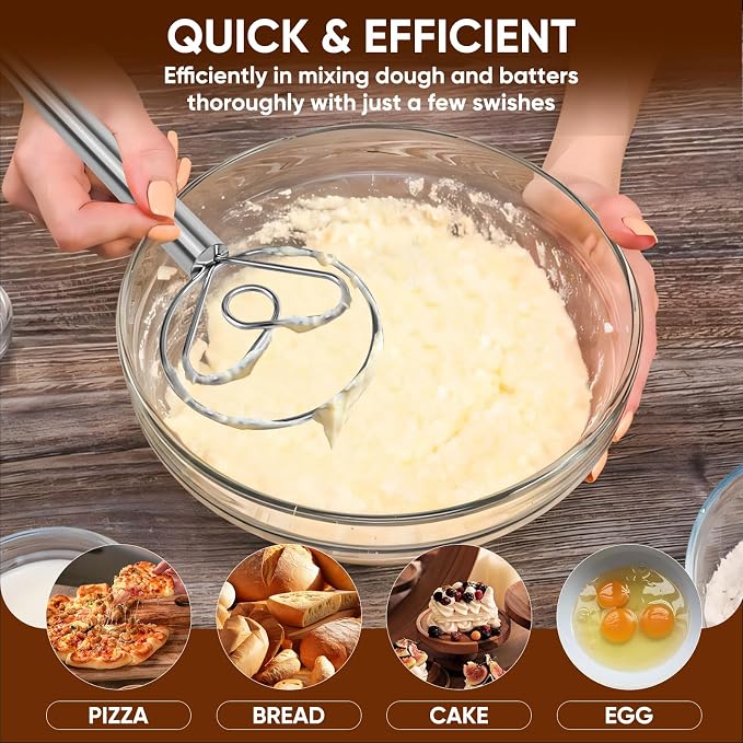Maxjoy Danish Dough Whisk Stainless Steel Hook Dutch Style Bread Mixer - Image 4