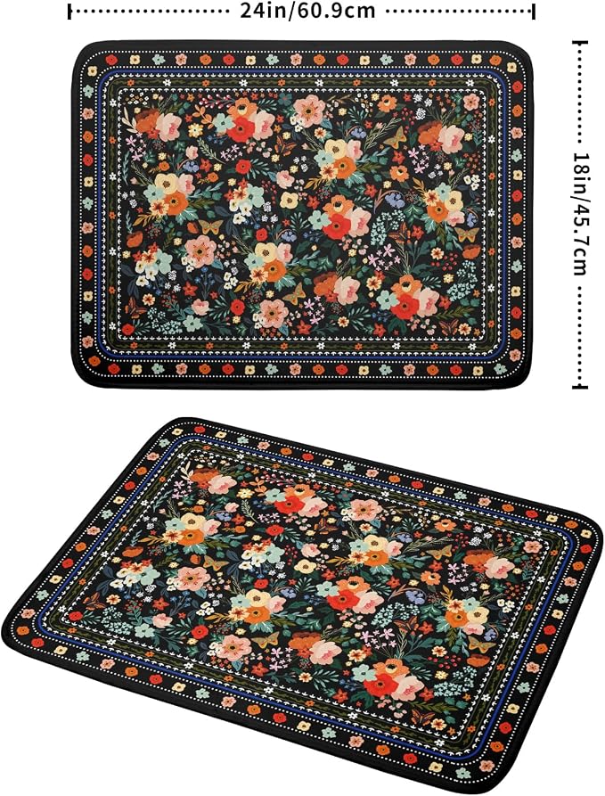 Floral Microfiber Dish Drying Mat Large Absorbent Dish Drainer Rack Pad - Image 2