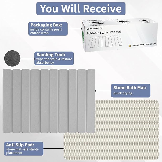 Foldable Stone Bath Mat, Quick Dry Stone Drying Mats - Image 4