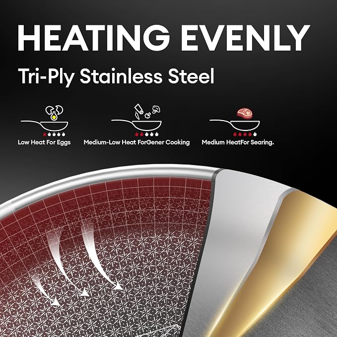 COOKER KING 10-Inch Stainless Steel Pan, Hybrid Nonstick Frying Pan, 3-Ply Clad - Image 3