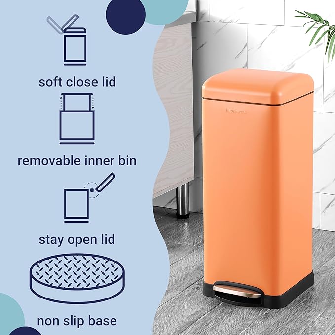 happimess HPM1007G Betty Retro 8-Gallon Step-Open Trash Can, Fingerprint - Image 3