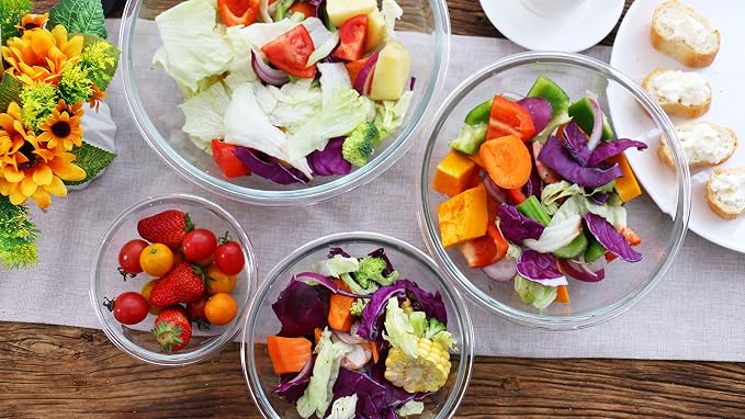 Luvan Glass Mixing Bowl with Airtight Lids, 8-piece Kitchen Salad Bowls Clear - Image 8