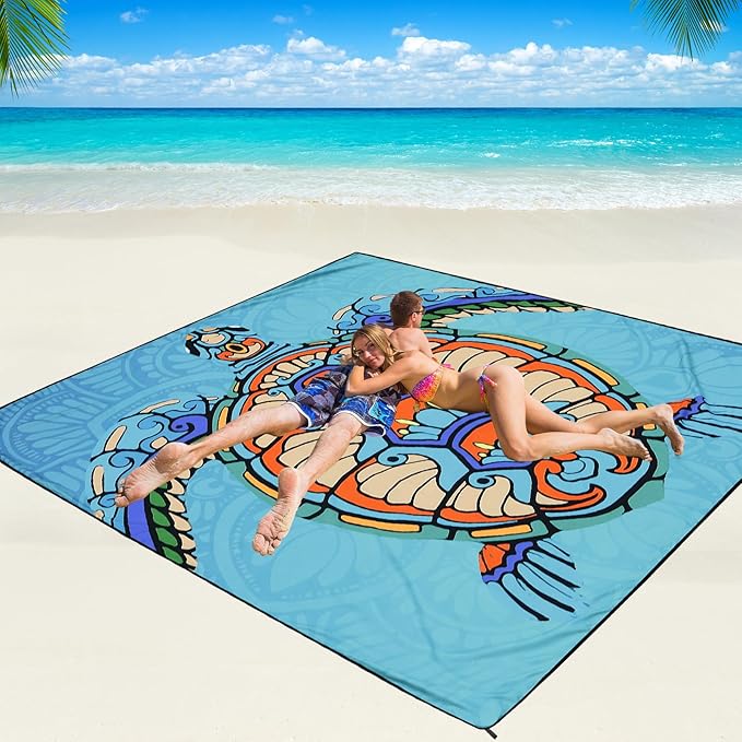 WIWIGO Beach Blanket Waterproof Sandproof Beach Mat 79" X 83"/10'x9'for 2-8 by WIWIGO