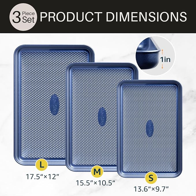 3Pcs Nonstick Baking Sheet, Baking Sheet Pan Set, Jelly Roll Pans, Cookies Sheet - Image 2