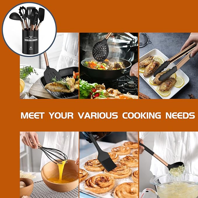 Silicone Cooking Utensil Set, Umite Chef Kitchen Utensils 15pcs Cooking - Image 3