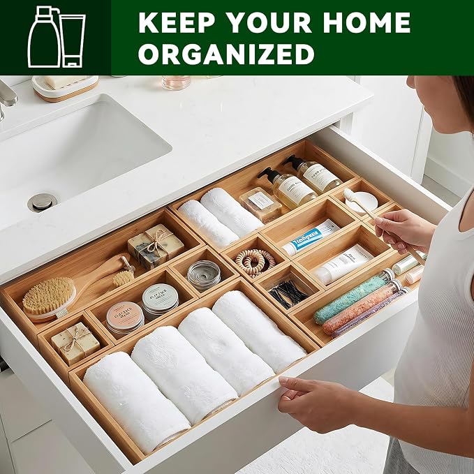 Bamboo Drawer Organizer 7 Pcs for Kitchen Multi-purpose Storage Dividers for - Image 7