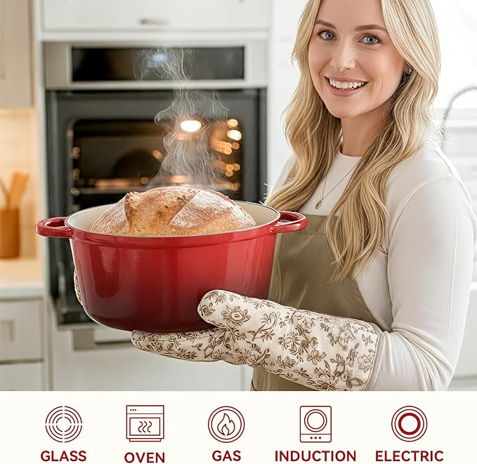 6 Quart Dutch Oven Pot with Lid, Non Stick Enameled Cast Iron Dutch Oven - Image 5
