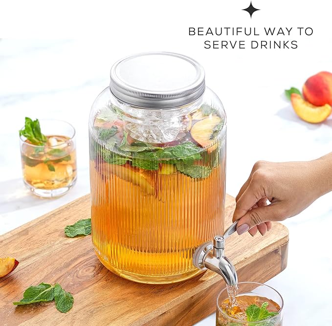 Fluted 1-Gallon Drink Dispenser. Glass Beverage Dispenser - Image 5