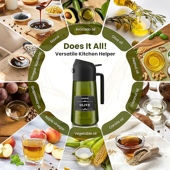 LAKUMIQI 2 in 1 Oil Sprayer for Cooking, 16oz Olive Oil Dispenser Bottle for - Image 7