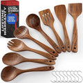 PriorityChef Wooden Spoons for Cooking, Premium 8pc Teak Wood Utensil Set by PriorityChef