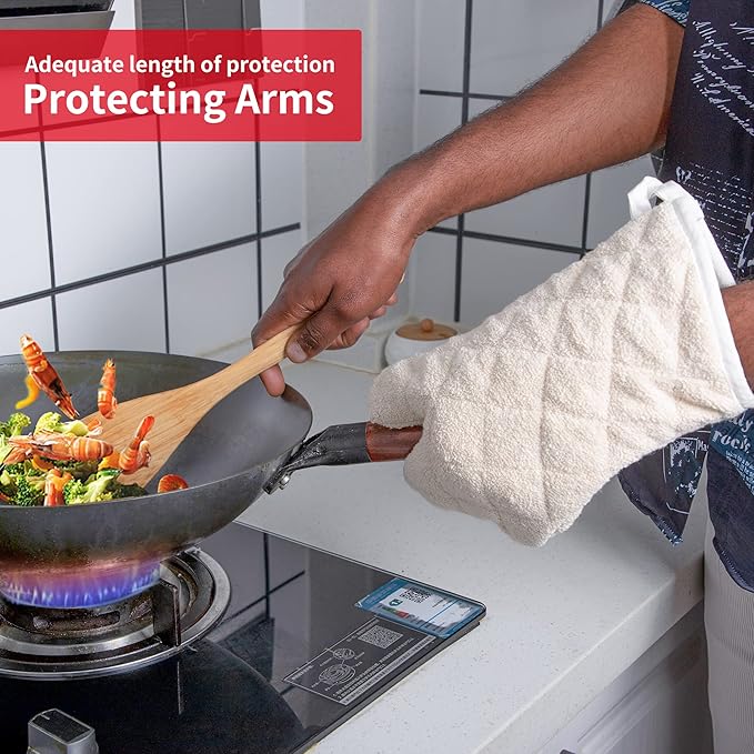 Terry Cloth Oven Mitts Heat Resistant to 482° F 13 Inch 100% Cotton Set of 2 - Image 4