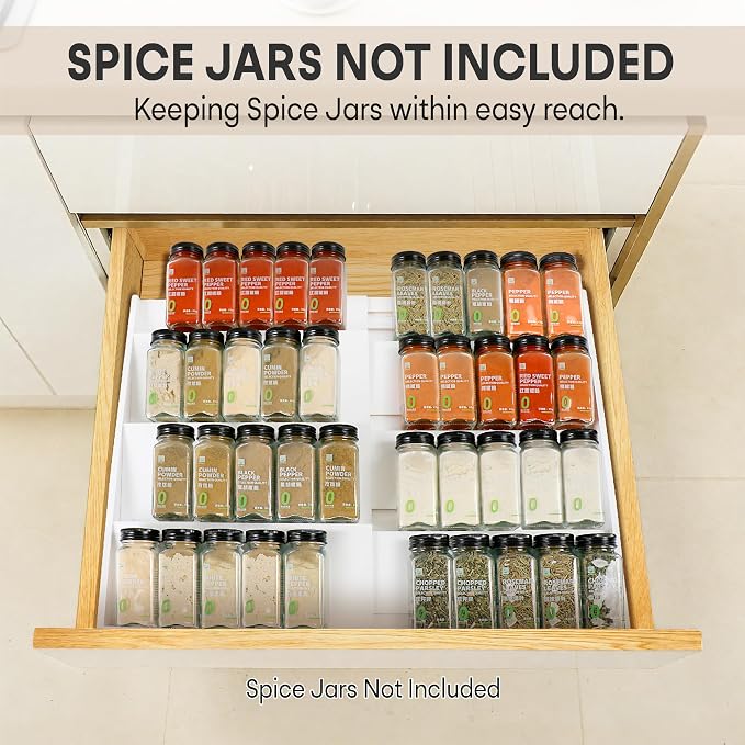 Bamboo Spice Drawer Organizer, Expandable 4 Tier Spice Rack - Image 3