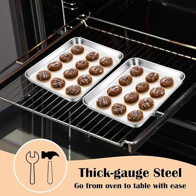 E-far Mini Toaster Oven Tray, 9.4”x7.3” Stainless Steel Baking Cookie Sheet - Image 6