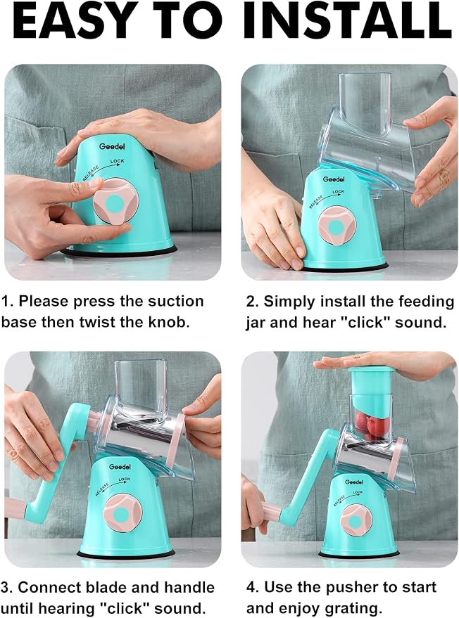 Geedel Rotary Cheese Grater, Kitchen Mandoline Vegetable Slicer - Image 7