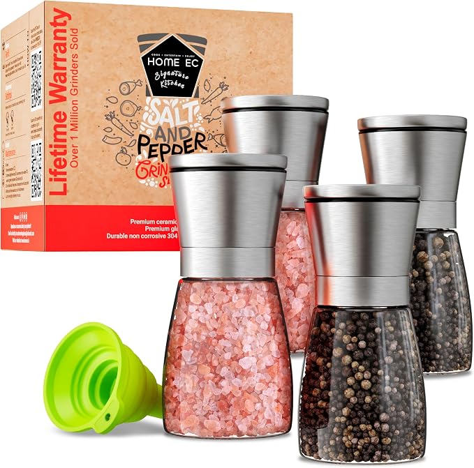 Home EC Original Stainless Steel Sea Salt and Pepper Grinder Set of 4 by HOMEEC