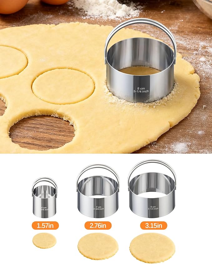 Biscuit Cutter Set with Handle, 3 Piece Stainless Steel Round Cookie Cutter Tool - Image 8