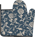 Navy Blue Oven Mitts and Pot Holders Vintage Floral Kitchen Accessories Set of by DZGlobal