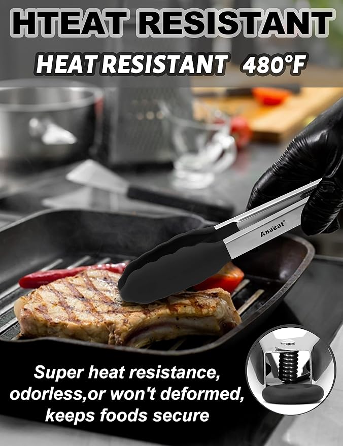Anaeat 3 Pack 7" Mini Non-Stick Silicone Locking Tongs - Image 6