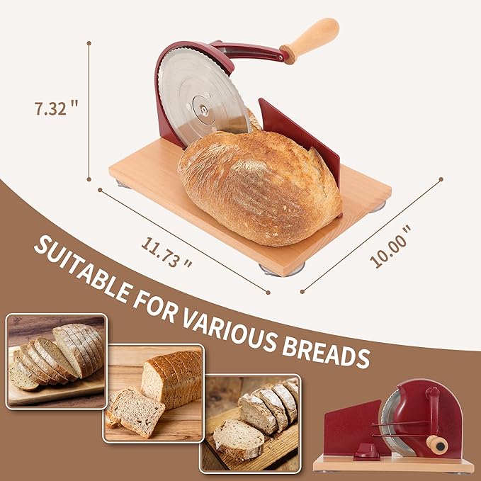 CAWIU Manual Bread Slicer with Hand Crank- Adjustable Thickness Bread Cutter - Image 6