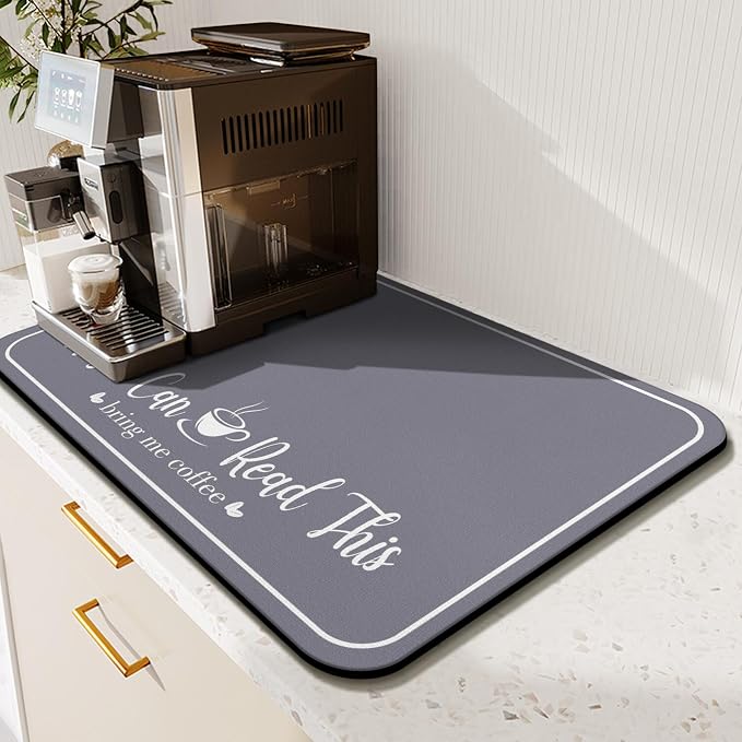 Coffee Bar Mat for Countertops 23inx15in, Absorbent Hide Stain Anti-Slip Cafe by Kuyig+Home