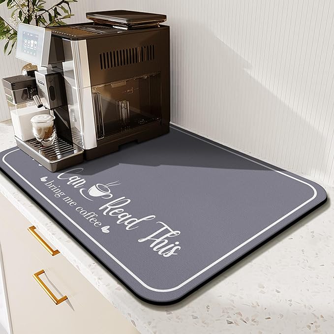 Coffee Bar Mat for Countertops 31.5inx17in, Absorbent Hide Stain Anti-Slip Cafe by Kuyig+Home