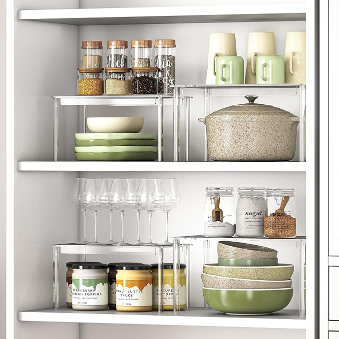 Delamu Clear Kitchen Cabinet Organizer, Stackable Cabinet Shelf - Image 2