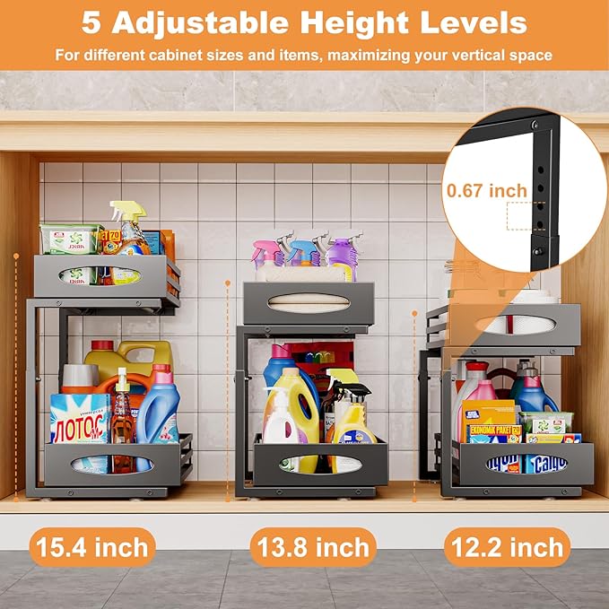 mixeshop Under Sink Organizer, 2 Tier Under Sink Organizers and Storage - Image 6