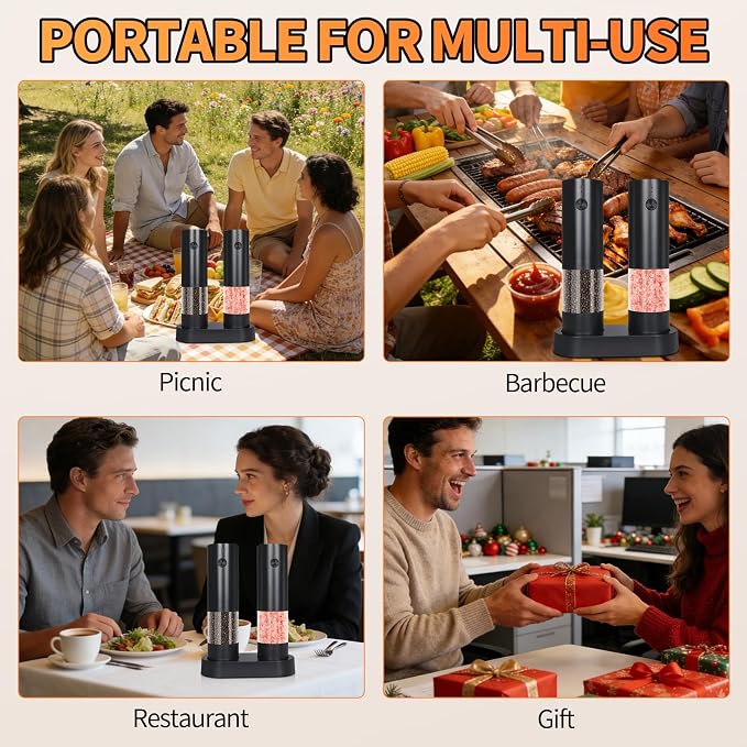 Electric Salt & Pepper Grinder Set of 2, Adjustable Coarseness - Image 6