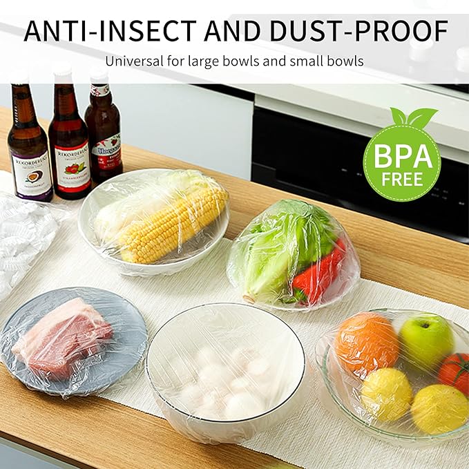 Homelove 100pcs Plastic Bowl Covers Food Cover Dish Covers, Reusable Elastic - Image 3
