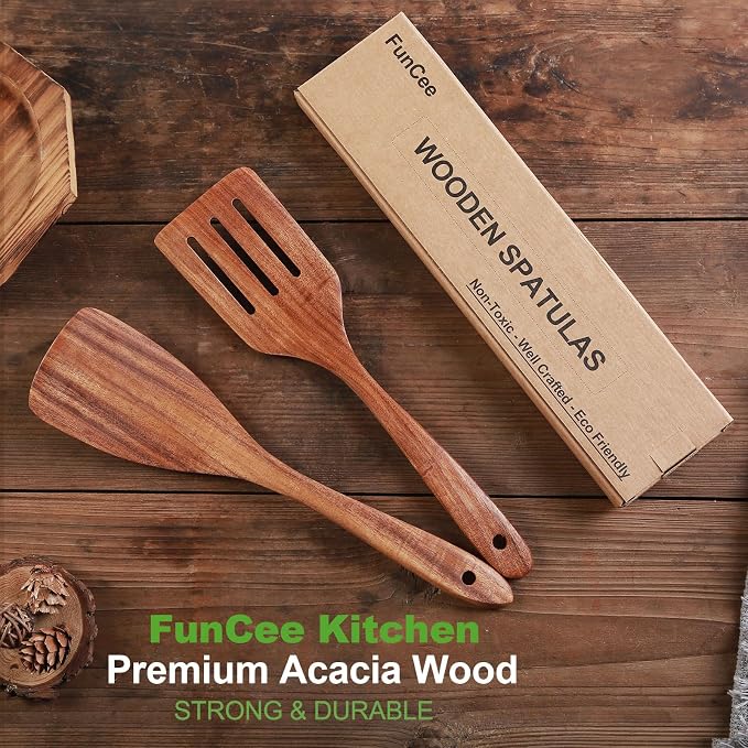 2 Pack Wooden Spatula, Acacia Wood Long Handle Flat Frying Turner, Handmade - Image 5