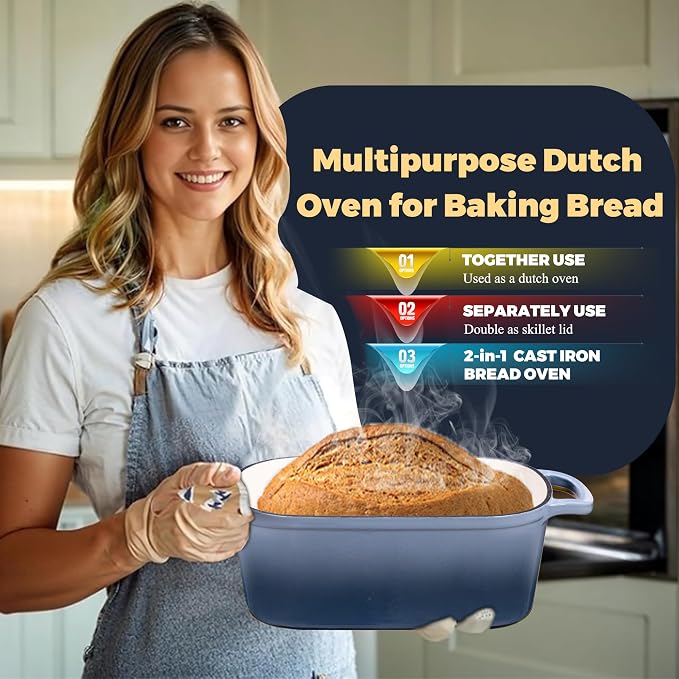 4.6 Quart Dutch Oven for Sourdough Bread Baking, Combo Oval Enameled Cast Iron - Image 8