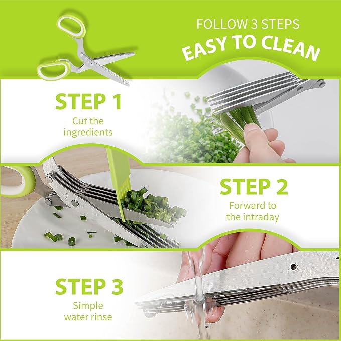 Herb Scissors with 5 Blades & Cleaning Kit, Stainless Steel Kitchen Shears - Image 4