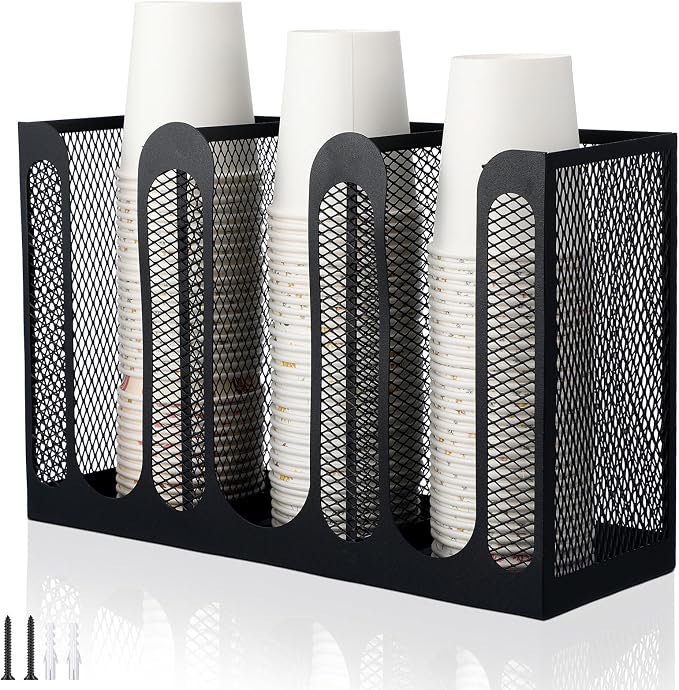 Maxcheck Metal Mesh Cup and Lid Holder Coffee Paper Cup Dispenser Lid Holder by Maxcheck