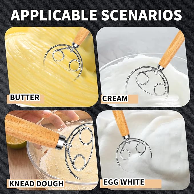 Danish Dough Whisk Stainless Steel Wooden Handle - Image 4