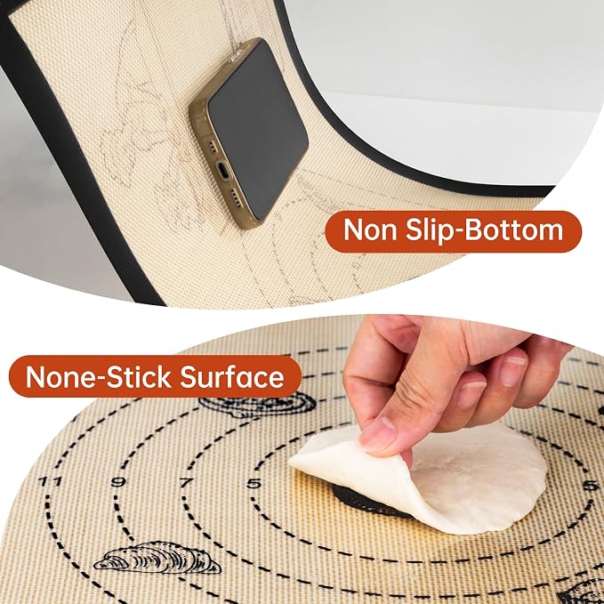 Silicone Baking Mat with 10 Recipes, Non Stick Silicone Pastry Mat, Kneading - Image 8
