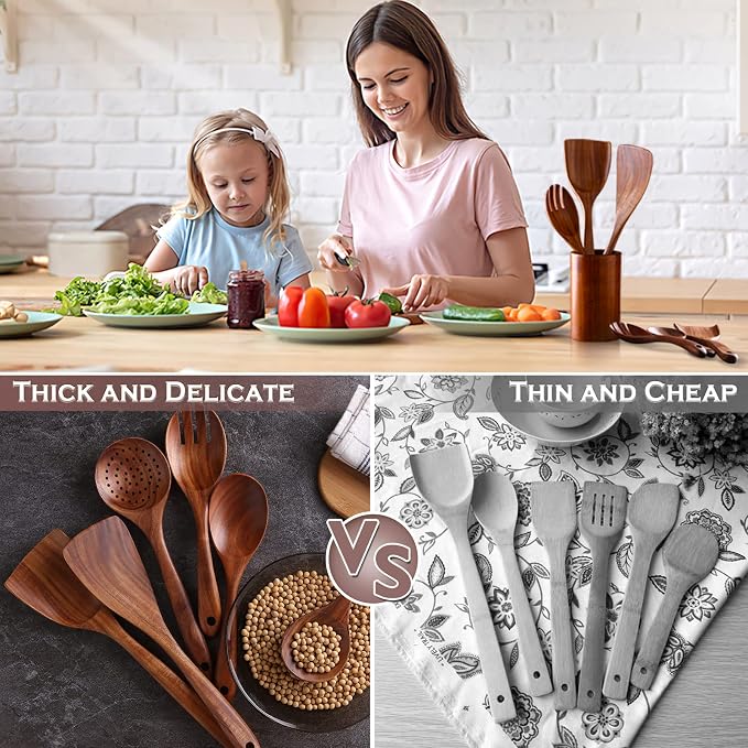 6Pcs Wooden Utensil Set, Natural Acacia Wooden Spoons - Image 7