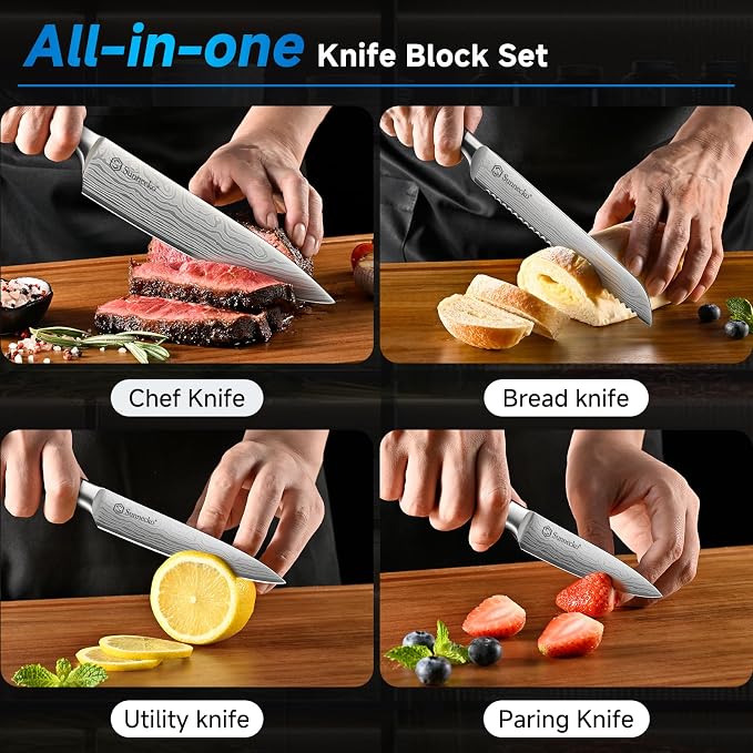 Sunnecko Knife Set with Block and Sharpener - Image 6