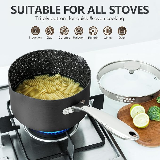 MICHELANGELO Hard Anodized Saucepan Set - Image 5