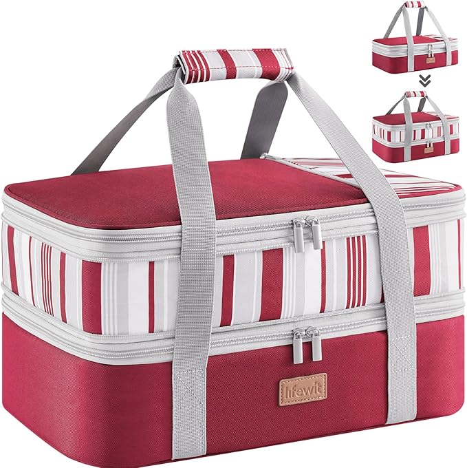 Lifewit Insulated Double Decker Casserole Carrier, Expandable Lasagna Lugger by Lifewit