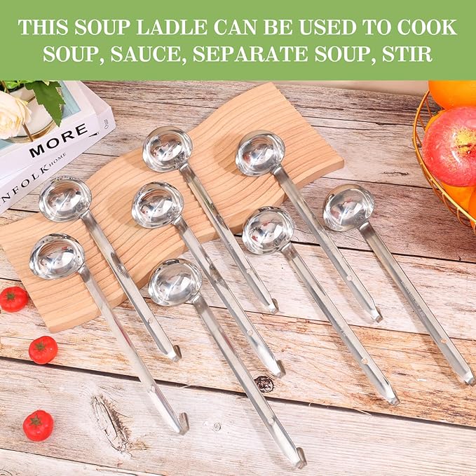 8pcs Stainless Steel Ladle 2 Oz Soup Ladle 10" long Spoon Heavy-Duty Metal - Image 2