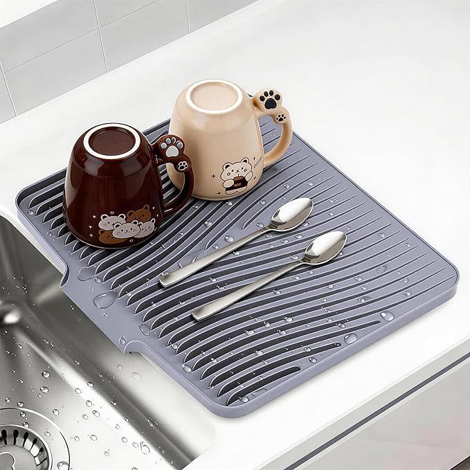 Silicone Dish Drying Mat for Kitchen Counter, Dish Drying Pad, Non-Slip Drain by COPLIB
