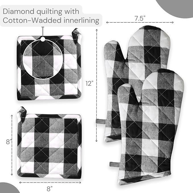 Oven Mitt & Pot Holder Buffalo Plaid Check 100% Cotton Heat Resistant Oven - Image 7