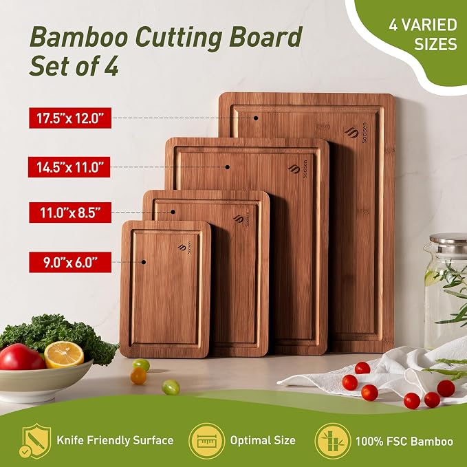 Bamboo Cutting Board Set Non Slip Feet Over Sink Father Day Dad Parents Papa - Image 3