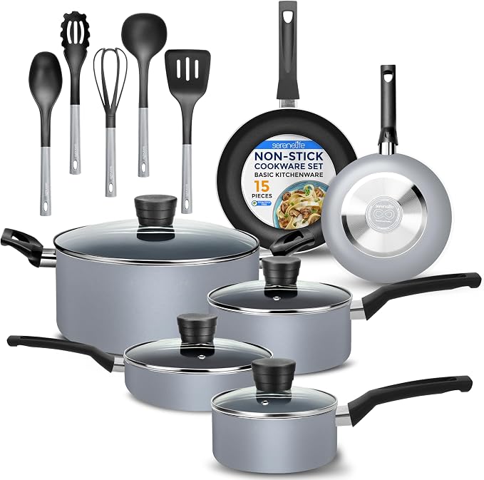 SereneLife Kitchenware Pots & Pans Basic Kitchen Cookware, Heat Resistang by SereneLife
