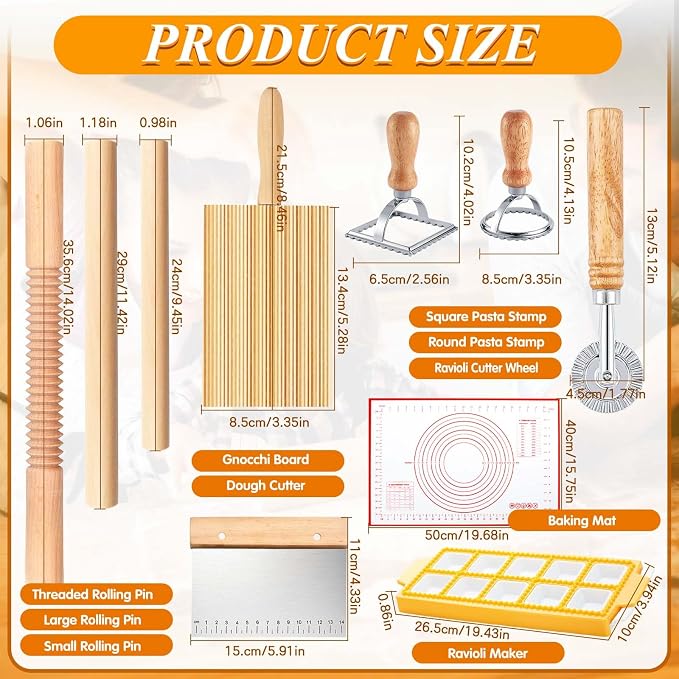 Pasta Making Tools, 10 Piece Wood Pasta Making Kit - Image 2